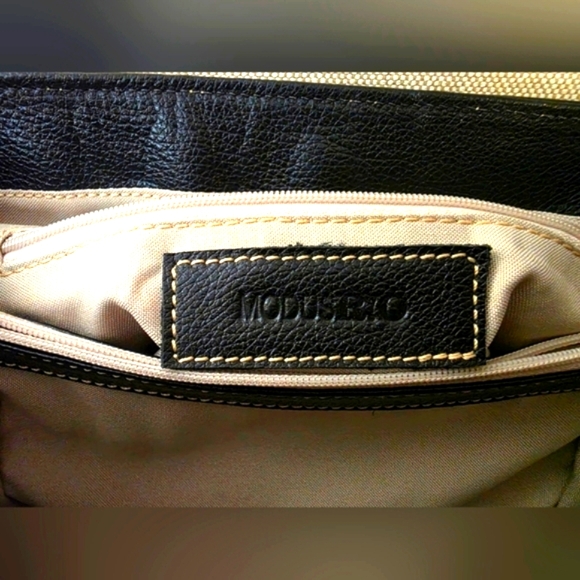 Modus Rio Lauren Flap Bag Brazilian Black Leather & Cream Linen (NWOT) - Picture 4 of 11